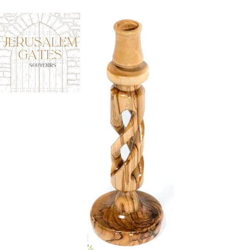 Olive Wood spiral Candlestick